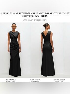 After Six Black Crepe Cap Sleeve Maxi Dress